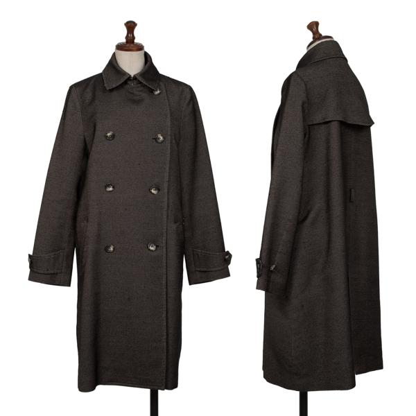 【中古】 イッセイミヤケISSEY MIYAKE 24 コットンウールダブルハーフコート 黒ベージュ2【レディース】