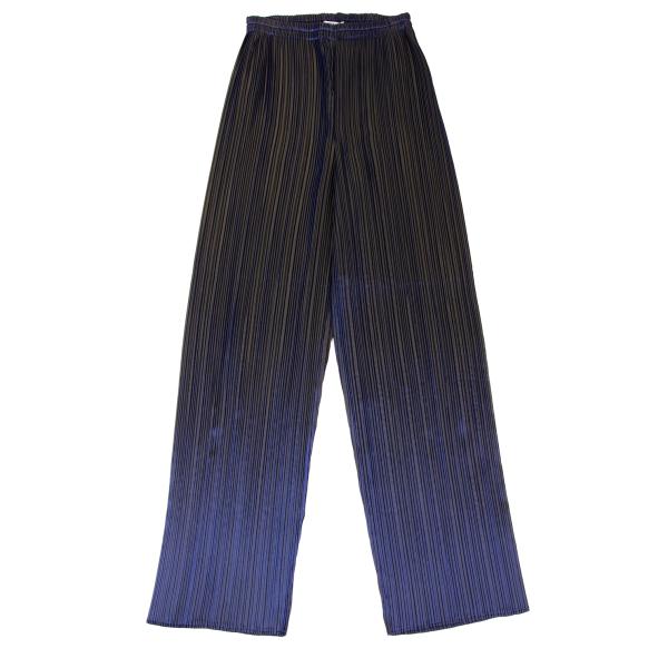 【中古】 イッセイミヤケISSEY MIYAKE シャイニープリーツストレートパンツ 青黒S【レディース】|PLAYFUL