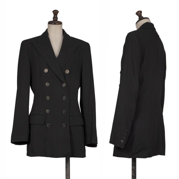 【中古】 ジャンポールゴルチエ 古典派音楽Jean Paul GAULTIER CLASSIQUE ウールレーヨンストライプダブルブレストジャケット 黒薄墨色40【レディース】