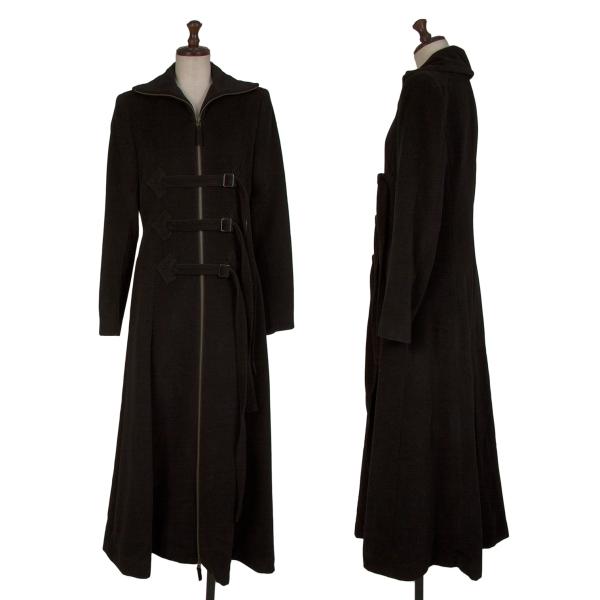 【中古】 ジャンポールゴルチエ ファムJean Paul GAULTIER FEMME フロントベルトデザインアンゴラウールロングコート 黒40【レディース】｜PLAYFUL