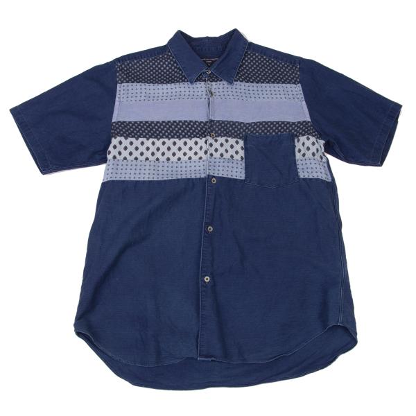 【中古】 コムデギャルソンオムCOMME des GARCONS HOMME フロント柄パネル切替半袖シャツ 紺水色L【メンズ】｜PLAYFUL