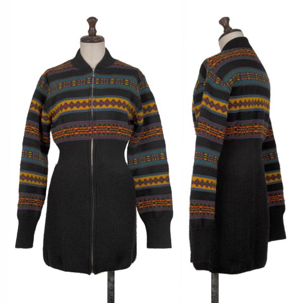 【中古】 ジュニアゴルチエJUNIOR GAULTIER フェアアイルジャガードジップアップニット 黒マルチ40【レディース】｜PLAYFUL
