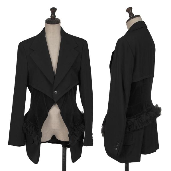 【中古】 コムデギャルソンCOMME des GARCONS ベロアフリル切替小紋ジャガードカツラギジャケット 黒M【レディース】｜PLAYFUL