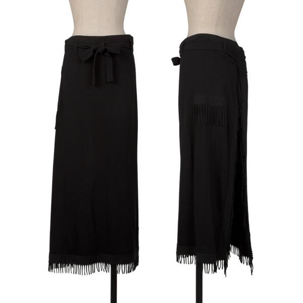 【中古】 イッセイミヤケ ハートISSEY MIYAKE HaaT フリンジデザインサイドポケットラップスカート 黒M位【レディース】|PLAYFUL