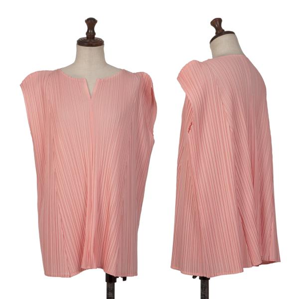 【中古】 プリーツプリーズPLEATS PLEASE プリーツノースリーブカットソー サーモンピンク3【レディース】 トップス-レディースファッション