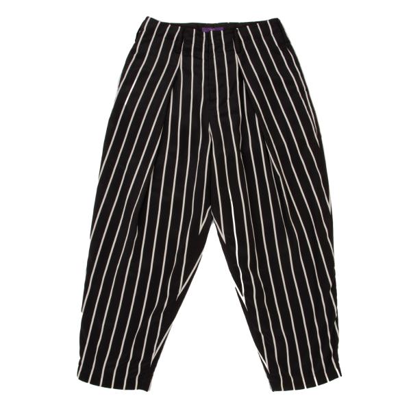 【中古】 タケシコウサカバイ ワイズ ピンクレーベルTAKESHI KOSAKA by Y's Pink Label ポリストライプタックパンツ 黒アイボリー2【レディース】｜PLAYFUL