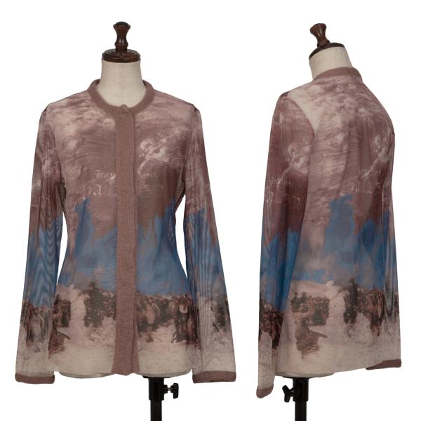 【中古】 ジャンポールゴルチエ クラシックJean Paul GAULTIER CLASSIQUE ニット切替エスキモー民族プリントパワーネットカーディガン 茶青40【レディース】｜PLAYFUL