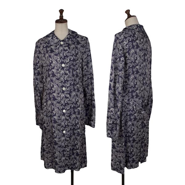 【中古】 コムコム コムデギャルソンCOMME des GARCONS ペイズリーラウンドカラーキュプラロングシャツ 紺白S【レディース】｜PLAYFUL 21,897円
