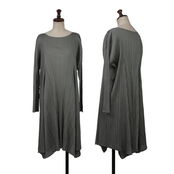 【中古】 筋目プリーズPLEATS PLEASE プリーツフレアワンピース 薄墨色2【レディース】