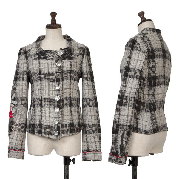 【中古】 マリテフランソワジルボーMARITHE + FRANCOIS GIRBAUD 袖フラワーエンブロイダリーチェックジャケット グレー黒M【レディース】｜PLAYFUL 12,708円
