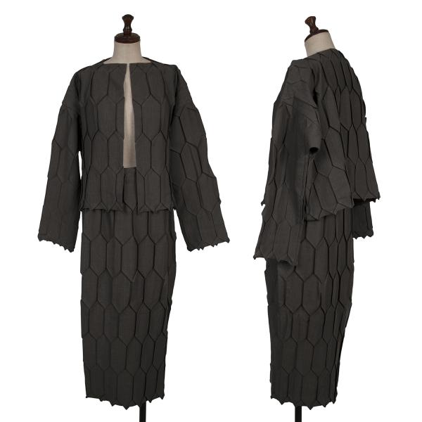 【中古】 イッセイミヤケISSEY MIYAKE 矢絣筋目セットアップ モカM【レディース】