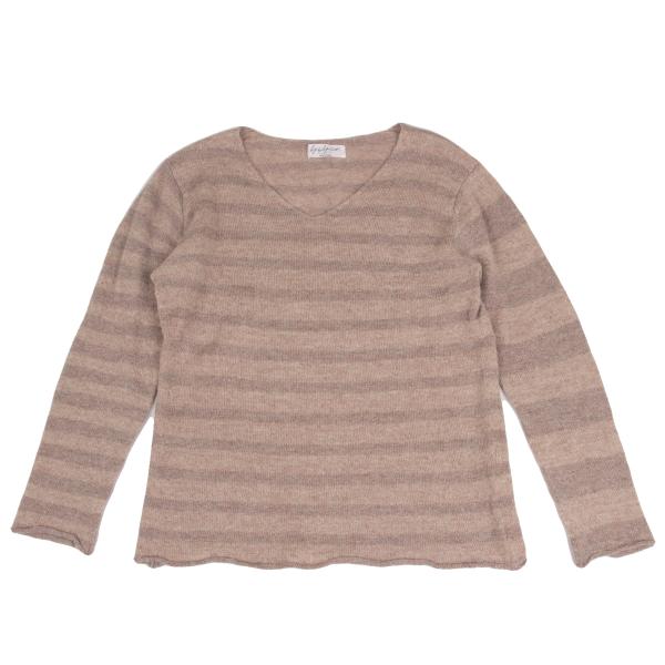 【中古】 ヨウジヤマモト プールオムYohji Yamamoto POUR HOMME リネン混グリッターストライプニットセーター ピンクベージュマルチ3【メンズ】