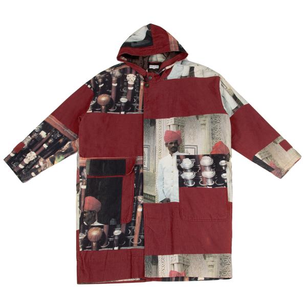 【中古】 ポールスミスPaul Smith LONDON 転写プリントコーデュロイフーデッドコート ワインマルチL【メンズ】｜PLAYFUL
