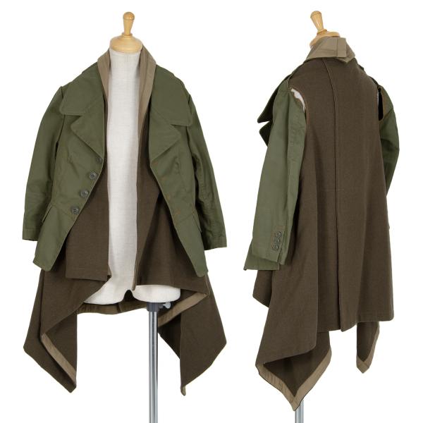 【中古】 コムデギャルソンCOMME des GARCONS ウールナイロンショートジャケットドッキングコート カーキXS【レディース】｜PLAYFUL