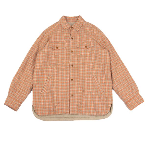 【中古】 パパスプラスPapas+ 中綿チェックネルシャツジャケット オレンジベージュ他L【メンズ】|PLAYFUL