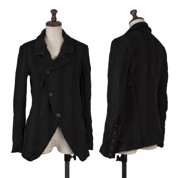 【中古】 ワイズY\u0027s ポリワッシャーストライプジャケット 黒薄墨色青2【レディース】