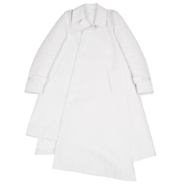 【中古】 コムデギャルソン オムプリュスCOMME des GARCONS HOMME PLUS シンセティックレザーキルティングアシンメトリーロングコート 白S【メンズ】｜PLAYFUL