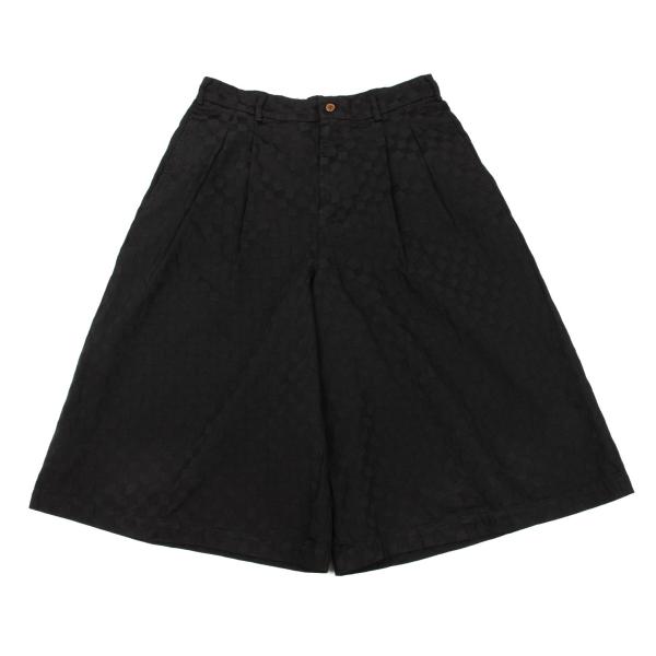 【中古】 コムコム コムデギャルソンCOMME des GARCONS ポリジオメトリックジャガードタックワイドハーフパンツ 黒S【レディース】｜PLAYFUL