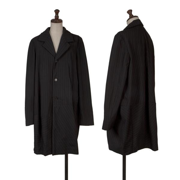 【中古】 コムデギャルソンCOMME des GARCONS ウールマルチポケットストライプロングジャケット 黒白M【レディース】｜PLAYFUL