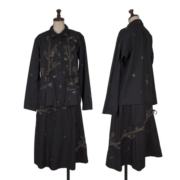 【中古】 イッセイミヤケ ハートISSEY MIYAKE HaaT 刺繍デザインコットンストリングセットアップ 黒3【レディース】｜PLAYFUL