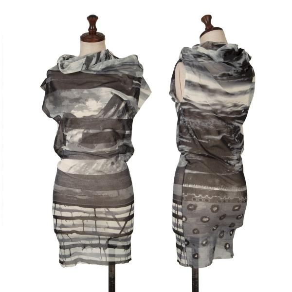 【中古】 ジャンポールゴルチエ ファムJean Paul GAULTIER FEMME グラフィックプリントパワーネットチュニック 青み薄墨色黒他40【レディース】