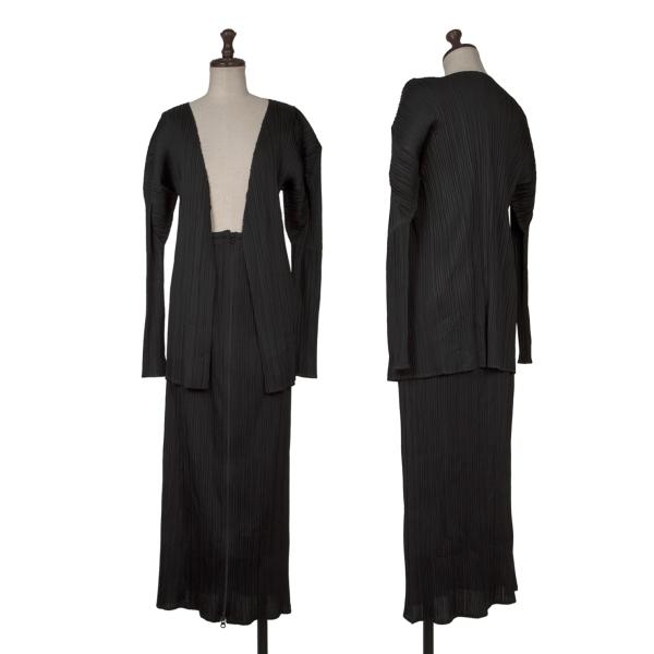 【中古】 筋目プリーズPLEATS PLEASE プリーツボタンレスセットアップスーツ 黒3【レディース】