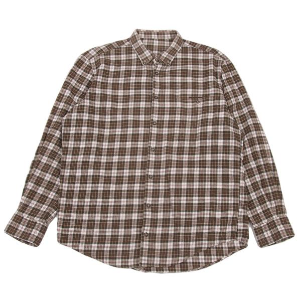 【中古】 パ通行手形Papas コットンチェックボタンダウンネルシャツ 茶白他48M【メンズ】 メンズファッション-カジュアルシャツ
