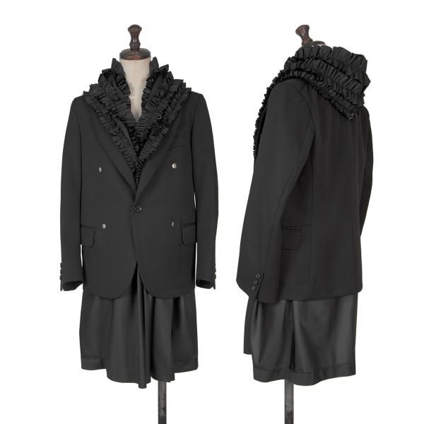 【中古】 トリココムデギャルソンtricot COMME des GARCONS ポリフリルライナー着脱ウールギャバテーラードジャケット 黒S【レディース】 レディースファッション-コート・ジャケット