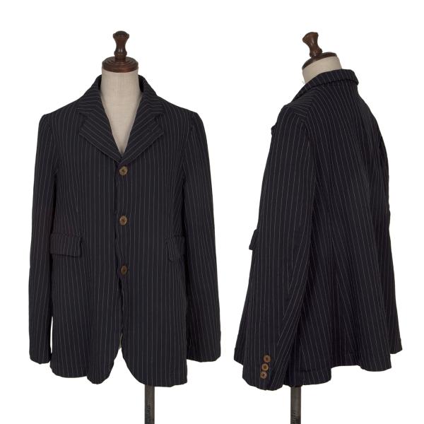 【中古】 コムコム コムデ給仕COMME des GARCONS ストライプステッチポリジャケット 紺白M【レディース】