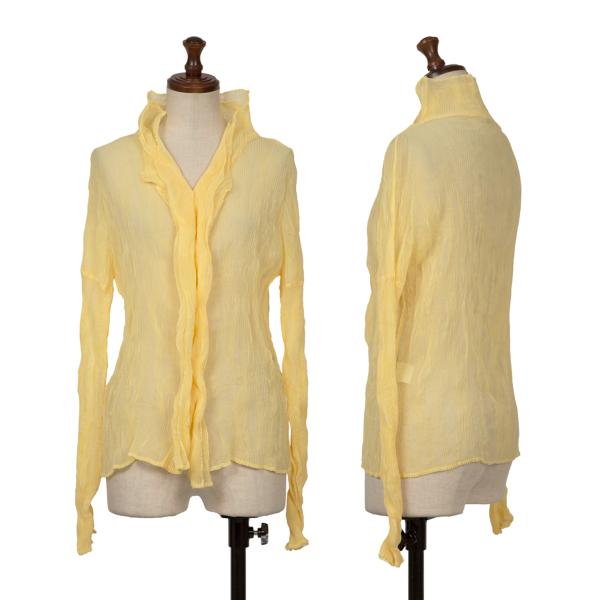 【中古】 イッセイミヤケ ホワイトレーベルISSEY MIYAKE WHITE LABEL シワプリーツカーディガン 薄黄2【レディース】|PLAYFUL