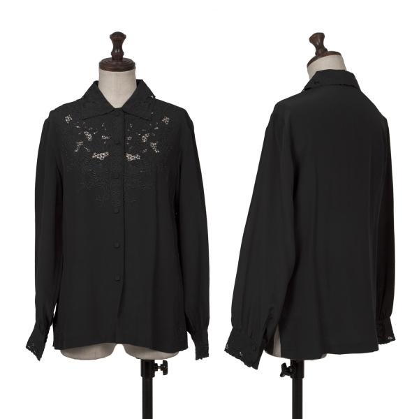 【中古】 コムデギャルソンCOMME des GARCONS レース刺繍シルクブラウス 黒S【レディース】｜PLAYFUL