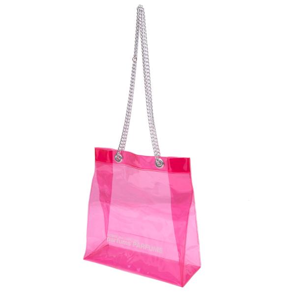 【中古】 コムデギャルソン パルファムCOMME des GARCONS PARFUMS ロゴプリントチェーンハンドルクリアバッグ ピンク【レディース】｜PLAYFUL