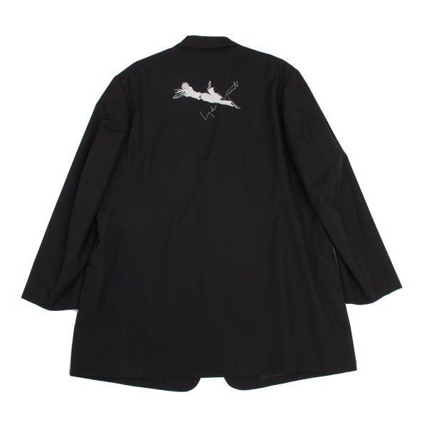 【中古】 ヨウジヤマモト プールオムYohji Yamamoto POUR HOMME ウールギャババック女役者刺しゅう上衣 黒3【メンズ】