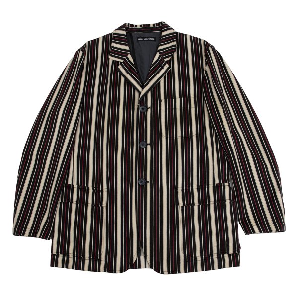 【中古】 イッセイミヤケ メンISSEY MIYAKE MEN 縞模様3B綿織物上衣 黒ベージュ赤4【メンズ】
