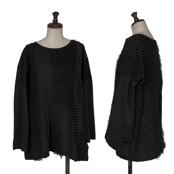 【中古】 ジュンヤワタナベ コムデ給仕JUNYA WATANABE COMME des GARCONS 異原料品うつり変わりワイドカットソー 黒ベージュS【レディース】 レディースファッション-トップス