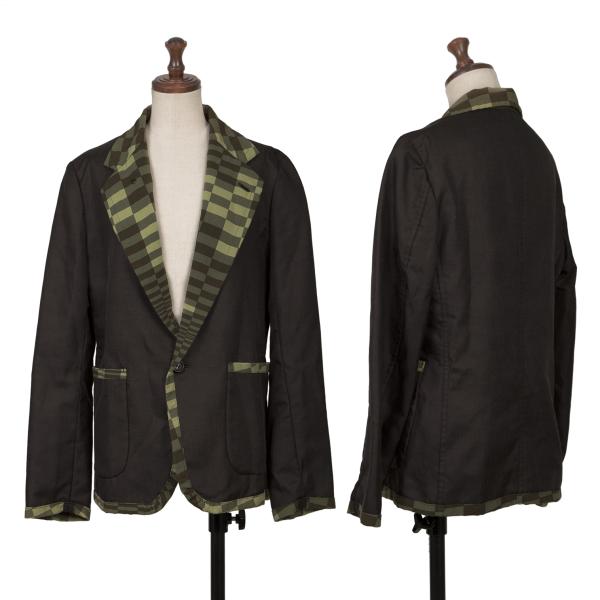【中古】 コムデ給仕COMME des GARCONS 裏チェッカーうつり変わり上衣 茶緑M位【レディース】
