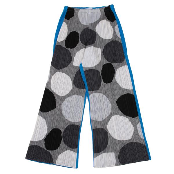 【中古】 プリーツプリーズPLEATS PLEASE フロントドット切替プリーツワイドパンツ 青グレー他3【レディース】｜PLAYFUL