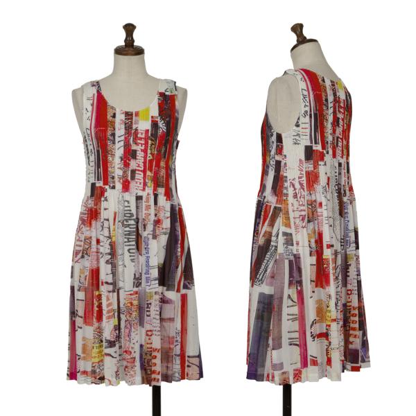 【中古】 プリーツプリーズPLEATS PLEASE Terry Johnson 消しプリーツ切替ノースリーブチュニック 白赤他4【レディース】｜PLAYFUL