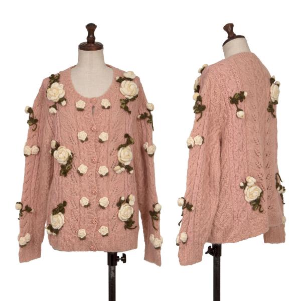 【中古】 ピンクハウスPINK HOUSE 薔薇コサージュケーブルニットカーディガン ピンクM位【レディース】｜PLAYFUL