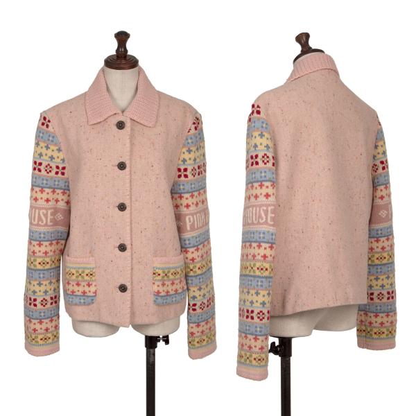 【中古】 ピンクハウスPINK HOUSE 襟肋筋袖間借り人柄ニットウールブルゾン サクラ色L【レディース】