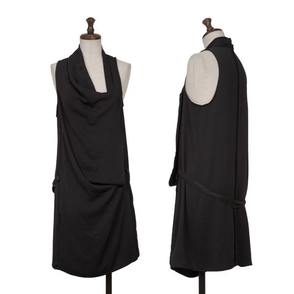 【中古】 ヘルムートラングHELMUT LANG フロントレザーストラップドレープノースリーブチュニック 黒2【レディース】|PLAYFUL
