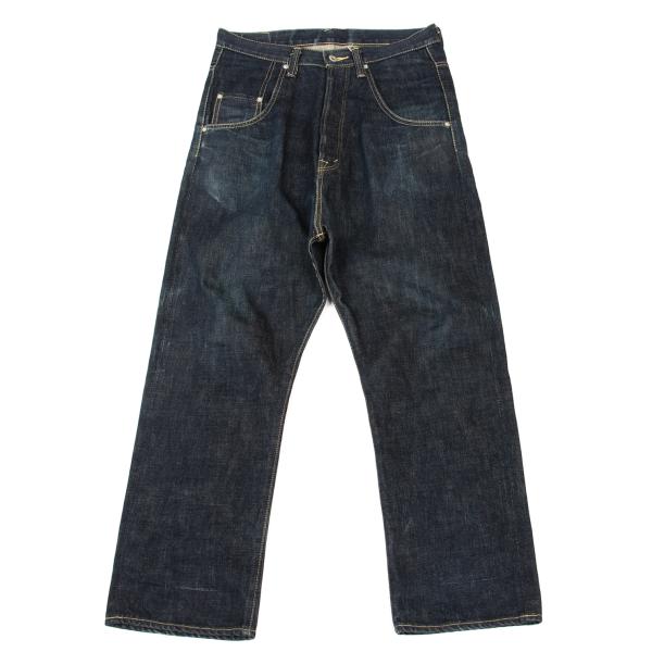 【中古】 ガンリュウGANRYU レザーパッチストレートデニムパンツ インディゴS【メンズ】｜PLAYFUL