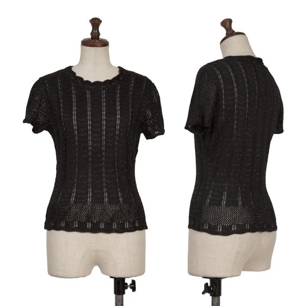 【中古】 クリスチャンラクロワバザールCHRISTIAN LACROIX BAZAR デザイン織りラメ半袖ニット 黒M【レディース】｜PLAYFUL