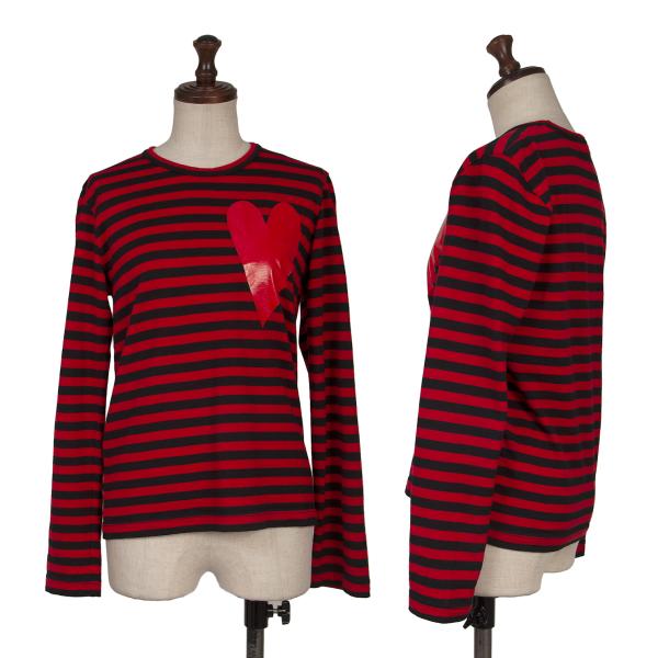 【中古】 コムデギャルソンCOMME des GARCONS ウールハートプリントボーダーカットソー 黒赤SS【レディース】｜PLAYFUL