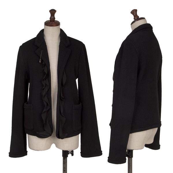 【中古】 ローブドシャンブル コムデギャルソンrobe de chambre COMME des GARCONS フロントフリルボタンレスリブニットジャケット 黒M【レディース】｜PLAYFUL