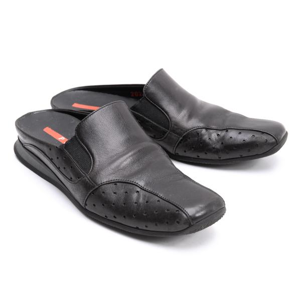【中古】 プラダスポーツPRADA SPORT うつり変わりパンチングレザーサンダル 黒35.5(23位)【レディース】