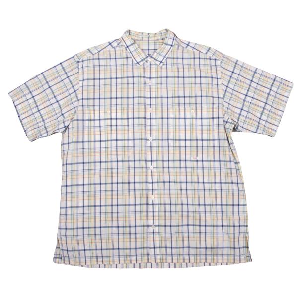 【中古】 パパスPapas パッチポケットチェック半袖シャツ 白青オレンジ他M【メンズ】｜PLAYFUL