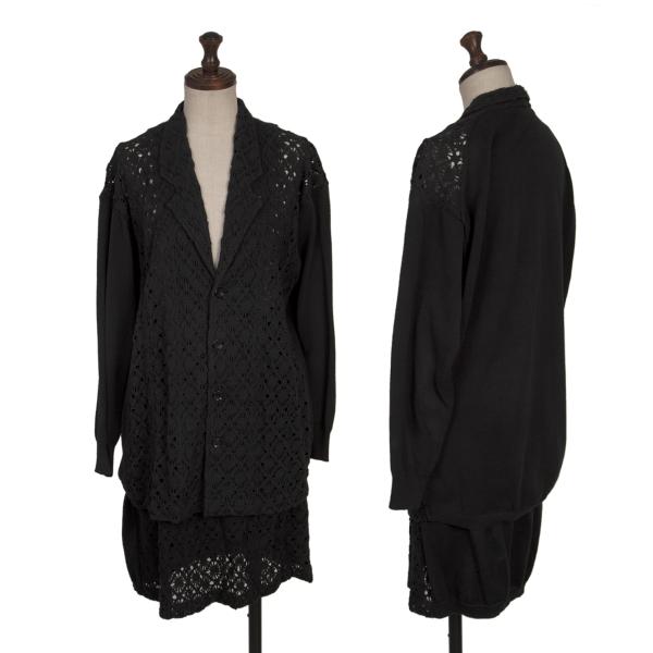 【中古】 ヨウジヤマモト ファムYohji Yamamoto FEMME 綿織物目論む編みうつり変わり編み物セットアップ 黒M【レディース】