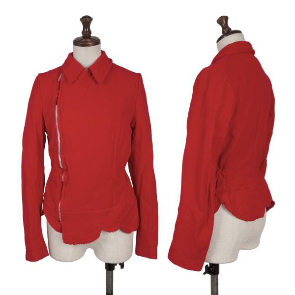 【中古】 ローブドシャンブル コムデ給仕robe de chambre COMME des GARCONS 生産品染めスカロップポリ縮ライダースジャケット 赤M【レディース】