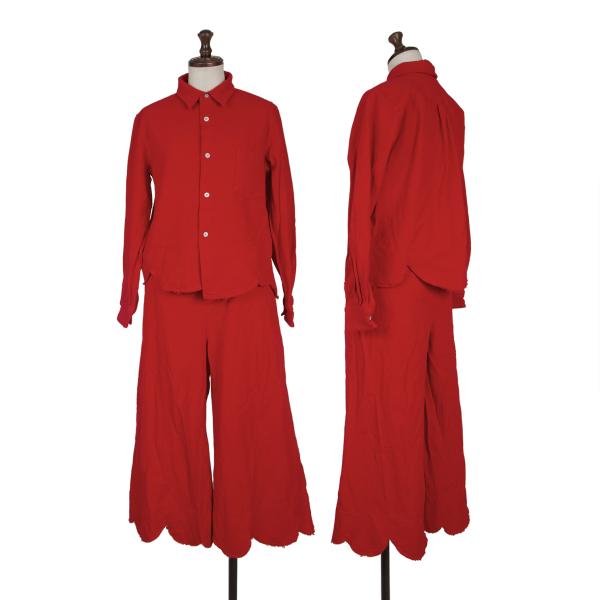 【中古】 ローブドシャンブル コムデ給仕robe de chambre COMME des GARCONS 生産物染めスカロップポリ縮セットアップ 赤L【レディース】